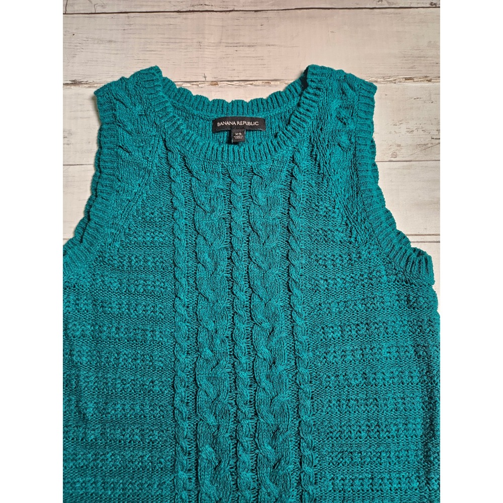 Banana Republic‎ Womens Teal Cable Knit Sweater Vest Crew Neck XS Cotton Blend